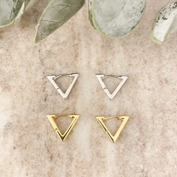 925 Sterling Silver Triangle Huggies Triangle Hoop Earrings Dainty Small Hoops - Picture 6 of 7